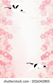 2022, New Year's card, Japanese style background of plum and crane 