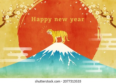 2022 New Year's card with Mt. Fuji, Tiger and First Sunrise

translation: Fuji (Fuji is the name of a mountain in Japan.) 