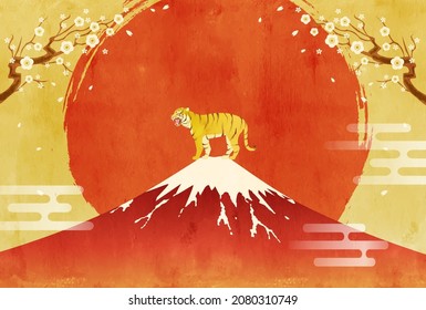 2022 New Year's card with Mt. Fuji, Tiger and First Sunrise

translation: Fuji (Fuji is the name of a mountain in Japan.) 
