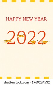 2022 New Year's card, Tiger year, 4 tigers running and flying according to the characters of 2022 -Translation: Thank you again this year.