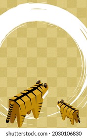 2022 New Year's card Tiger year, tiger parent and child and handwriting, isometric