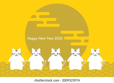 2022 New Year's card. Year of the Tiger. Vector illustration. White tigers and Japanese traditional pattern. 