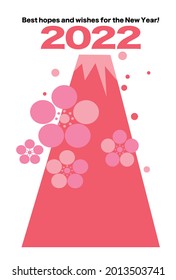2022 New Year's greeting card postcard, Fuji and flowers