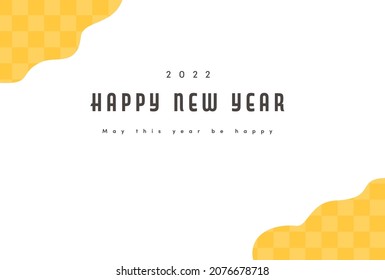 2022 new year's greeting card template. Modern Arranged Japanese Traditional pattern. Yellow or Gold color on white background with the text "happy new year" in English.