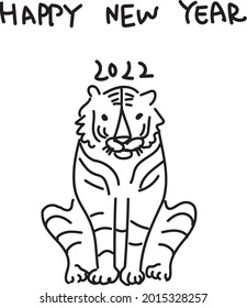 Ilustración monocroma del tigre de diseño de postales de Año Nuevo 2022