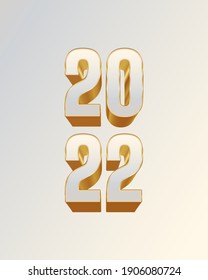 2022 Number with 3d concept in white and gold isolated on white background