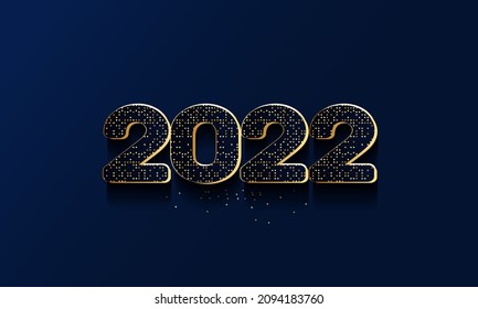 2022 Zahl mit goldenen Sprinklopfen auf blauem Hintergrund für ein gutes Neujahrskonzept.