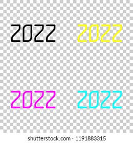 2022 number icon. Happy New Year. Colored set of cmyk icons on transparent background