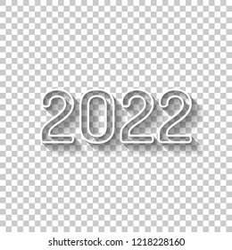 2022 number icon. Happy New Year. White outline sign with shadow on transparent background