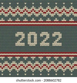 2022 number knitted seamless pattern Christmas and New Year decoration wool knitted texture, Knitting sweater design crocheting and handmade nordic style, Vector illustration