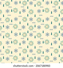 2022 Number With Snowflake, Lit Candles And Fireworks Pattern Background.