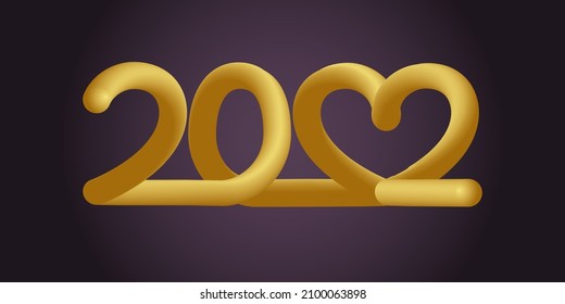 2022 number typography with 3d effect in gold color.