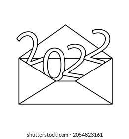 2022 numbers coloring book for kids.. Happy New year . The numbers in the envelope. Greeting Card, vector banner.