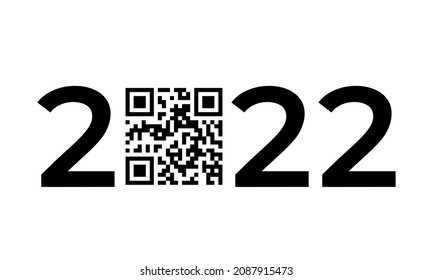 2022 numbers QR code. Covid vaccination. Funny New Year typography poster. Vector template for banner, sign, greeting card, invitation, etc. 