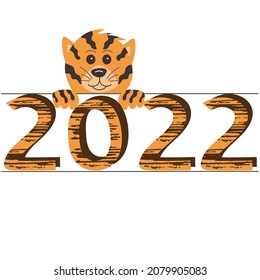 2022 numbers and tiger head, symbol of new year on Chinese calendar. Vector illustration