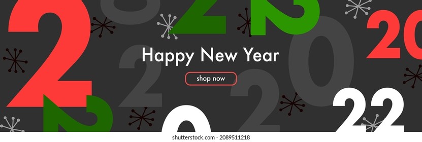 2022 numbers web banner flat design, new year shopping promotion web banner, new year advertising promotion banner flat design, new year 2022 numbers in dark wallpaper, numbers 2022 and snowflakes.