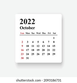 2022 October Calendar design. Simple design.