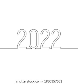 2022 one line drawing style. Black 2022 isolater on white background. Vector illustration.
