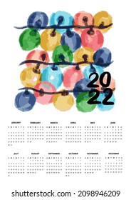 2022 One Page Garland Calendar. Vector Illustration of Modern Hand Drawn Sketch.