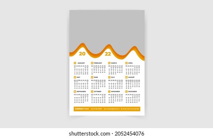 2022 One page modern creative wall calendar design template, 12 months one-page calendar template