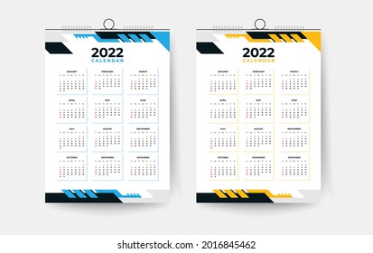 2022 One page wall calendar design template, modern 12 months one-page calendar