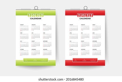 2022 Plantilla de diseño de un calendario de pared de una página, calendario moderno de una página de 12 meses