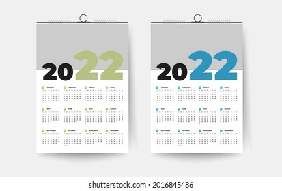 2022 One page wall calendar design template, modern 12 months one-page calendar