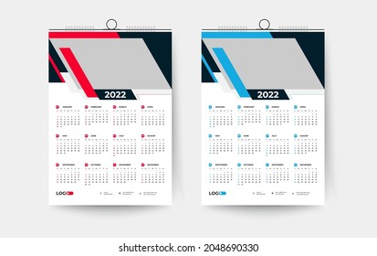 2022 Plantilla de diseño de un calendario de pared de una página, calendario moderno de una página de 12 meses