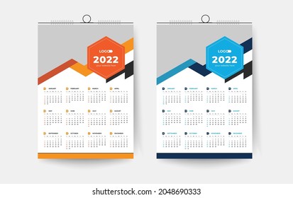2022 One page wall calendar design template, modern 12 month one page calendar