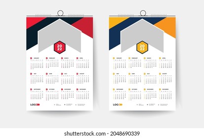 2022 Plantilla de diseño de un calendario de pared de una página, calendario moderno de una página de 12 meses