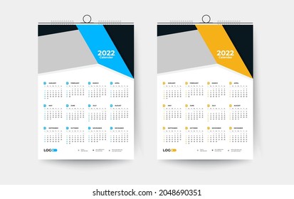 2022 One page wall calendar design template, modern 12 month one page calendar