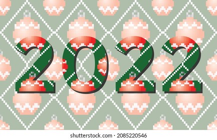 2022, pixeliger, getaufter Hintergrund, nahtloses Muster, Dekoration, rote und schwarze Farbe, Vektorgrafik 