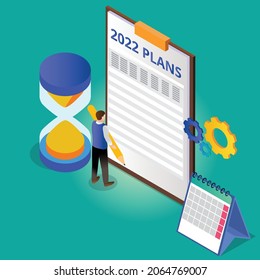 2022 plans 3d isometric vector illustration concept for banner, website, landing page, ads, flyer template
