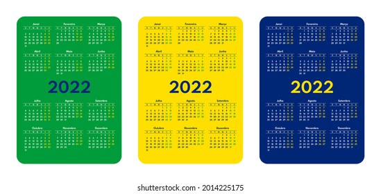 2022 pocket size calendars set, portuguese language, brazilian flag colors