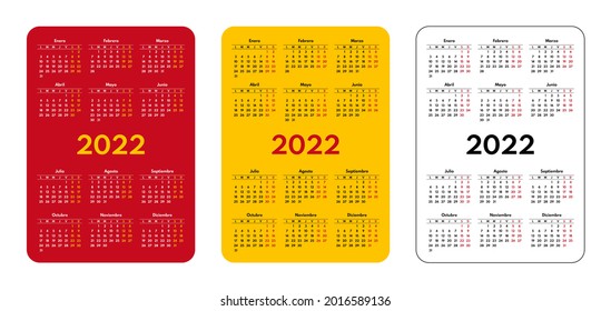 juego de calendarios de tamaño de bolsillo 2022, español, colores de bandera españa