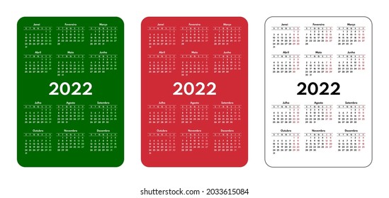 juego de calendarios de tamaño de bolsillo 2022, idioma portugués, colores de bandera portugal