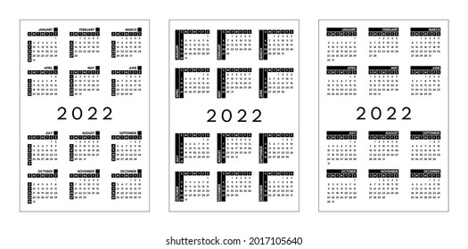 2022 pocket size monochrome calendars set
