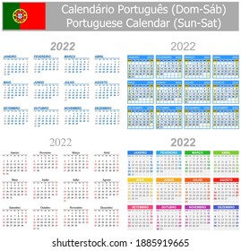 2022 Portuguese Mix Calendar Sun-Sat on white background