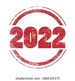 A 2022 red ink grunge stamp over a white background