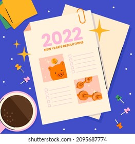 2022 Resolution design, Resolution  design for 2022, simple background and decorate by beautiful flower objects, Beautiful text fonts and colour