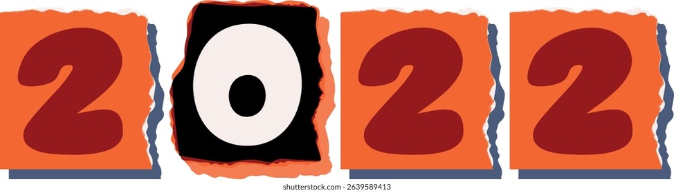2022 Retro torn paper number Design art