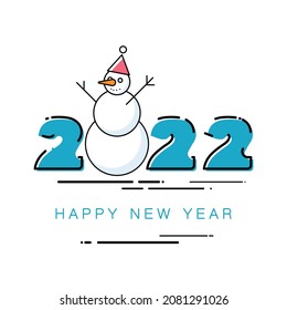 2022, set. Аrt, concept the new year 2022 banner with a snowman. Blue and white numbers design. Linear picture, pattern. Festive poster on a white background. Christmas.Elements for calendar, greeting