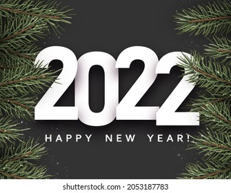 2022 sign with fir branches frame background. Vector festive illustration.