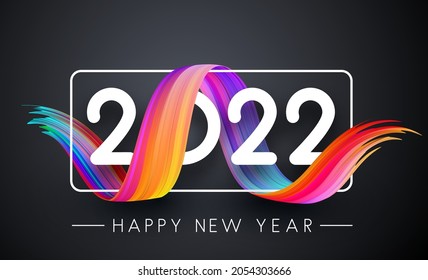 2022 sign with multicolored gradient brush strokes curved line. Happy new year. Vector holiday illustration.
