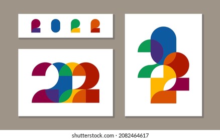 2022 Simple Colorful Geometric Background Poster. Happy New Year Illustration for Calendar Header.
