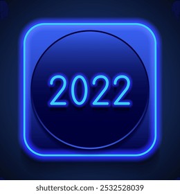 2022 simple icon vector. Flat design. Blue neon style on button. With shadow.ai