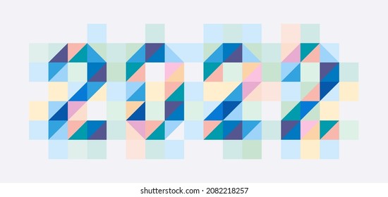 2022 Simple shapes of the triangle and the cube. Vector geometric style.  Mosaic colorful design. Horizontal flat banner in the style of minimalism.