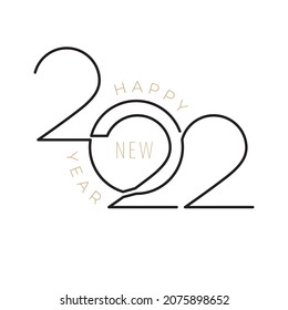 2022 Einzeilige Styles Logo Creative Concept und Happy New Year Lettering - Schwarz und Gold auf weißem Hintergrund - Vektorflaches Grafikdesign