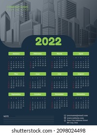 2022 single page wall calendar template simple design