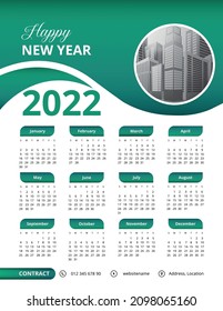 2022 single page wall calendar template simple design